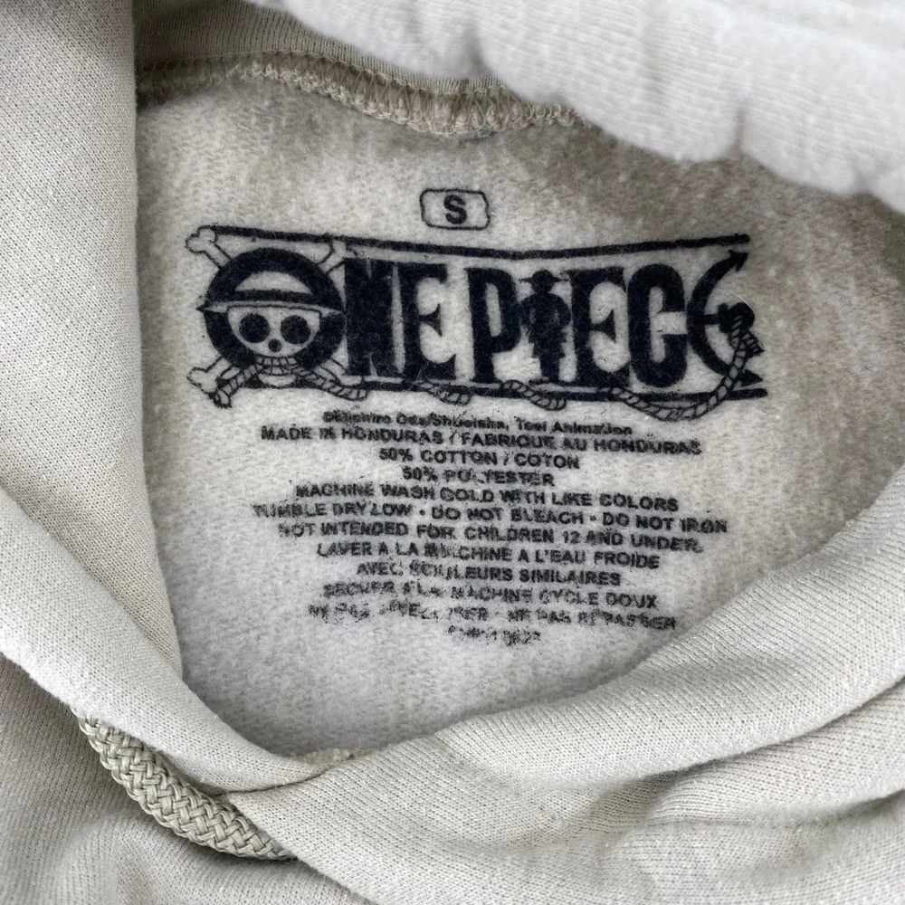 One Piece Anime Luffy Graphic Hoodie Tan Mens Small Streetwear Sweatshirt - Picture 2 of 7